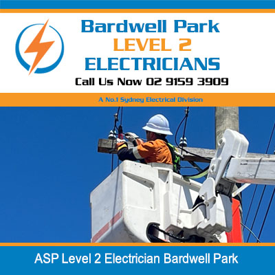 ASP level 2 electrician in safety gear working from elevated platform on electrical equipment in Bardwell Park